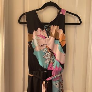 EUC Floral maxi dress with solid short lined under skirt, sz 14